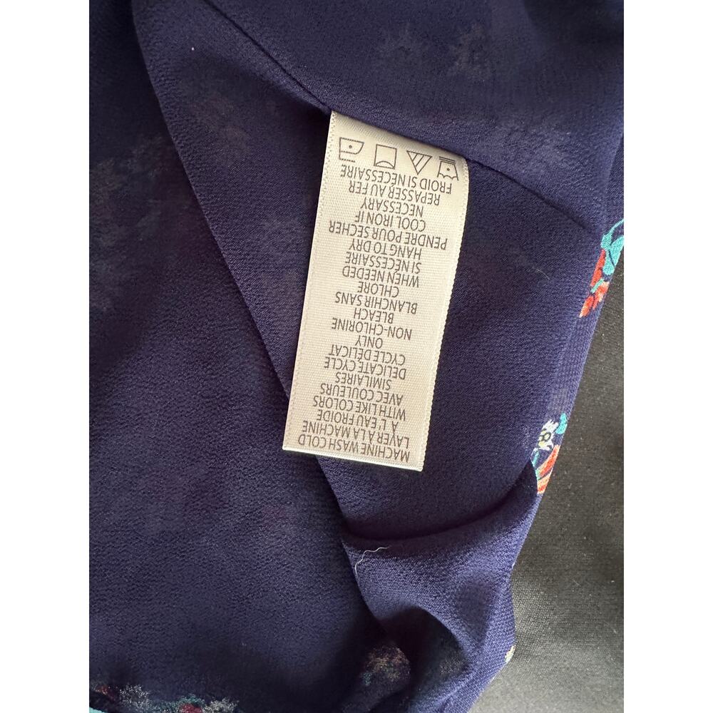 Max Studio Womens Medium Polyester Lined Blue Floral Top Tie Neck - Picture 10 of 13